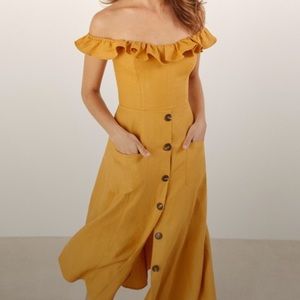 Reformation Hattie linen off shoulder dress. Size 2.